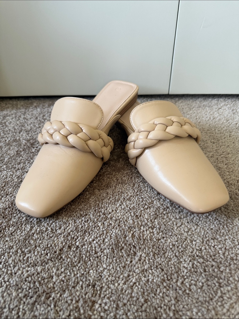 Braided Strap Beige Women’s Slip-On Mules